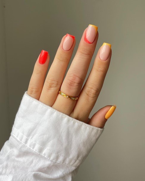 Orange French Tip Girls Nail Ideas