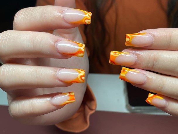 Orange French Tip Nail Design Inspiration For Women