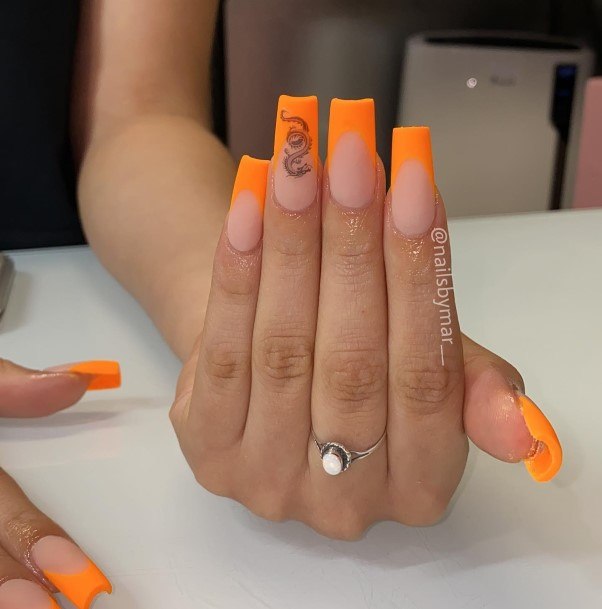 Orange French Tipic Womens Orange French Tip Nail Designs