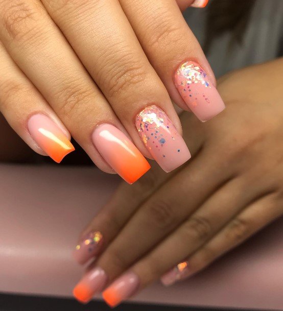 Orange Ombre Womens Feminine Orange Ombre Nails