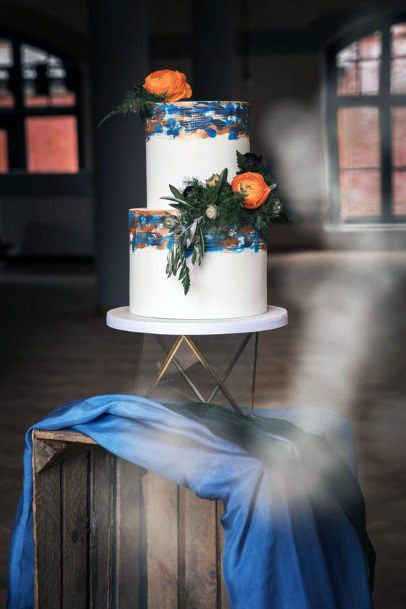 Orange On Blue Wedding Cake