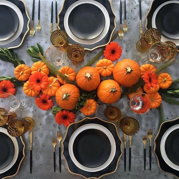 Orange Pumpkins And Orange Flowers Centerpiece Inspiration Fall Wedding Ideas