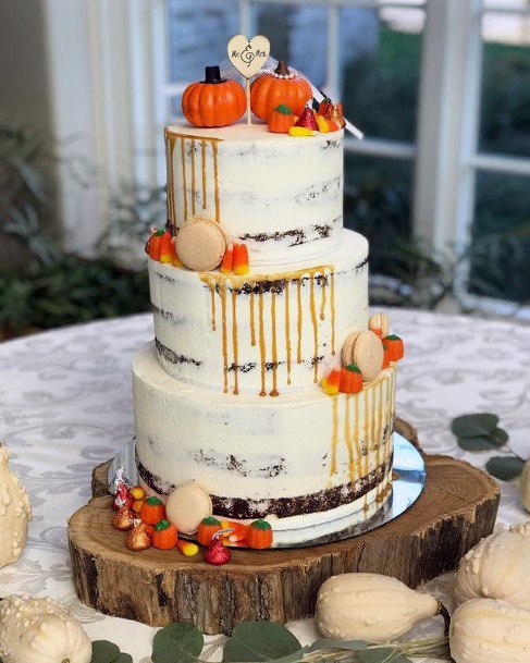 Orange Pumpkins On White Fall Wedding Cakes Women Art