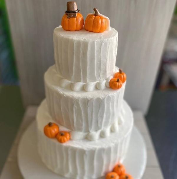 Orange Pumpkins White Halloween Wedding Cakes