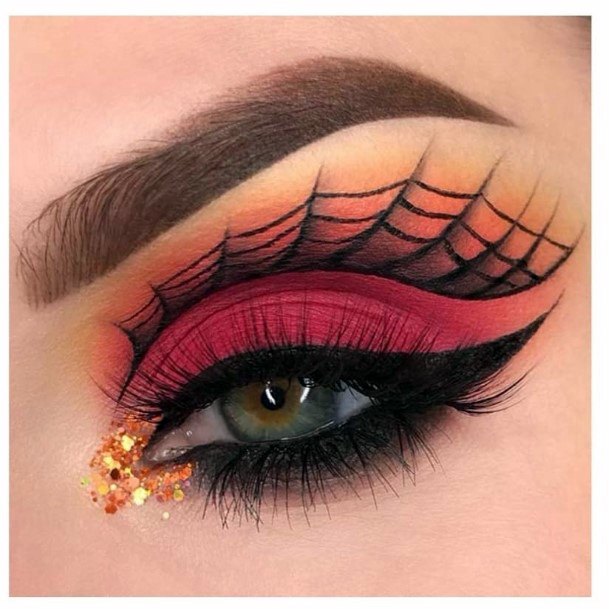 Orange Red Webbed Halloween Eyeshadow Women