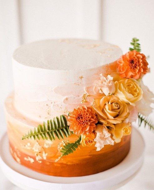 Orange Rose White Wedding Beautiful Cake