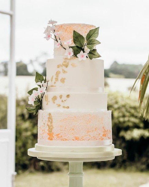 Orange Sparkles And Golden Leaved Beauitful Wedding Cake