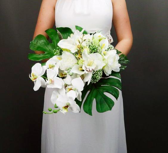 Orchid And Palm Leaves Bouquet Inspiration Beach Wedding Ideas
