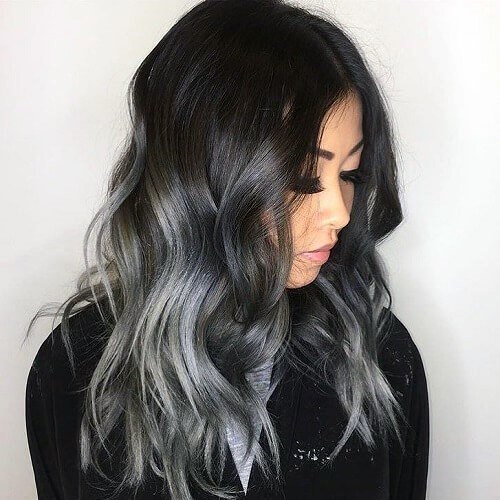 Oriental Woman With Stunning Black Ending In Grey Hairstyle Idea