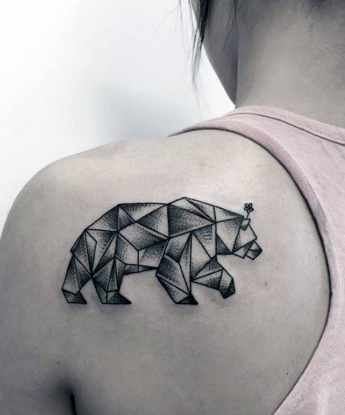 Origami Art Bear Tattoo Womens Back