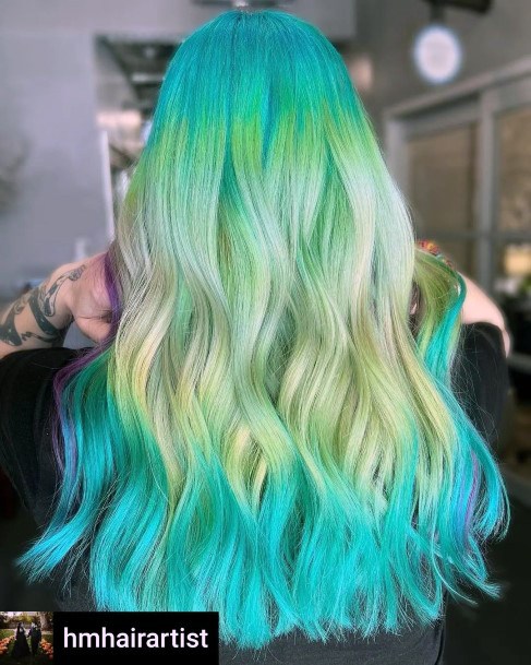 Ornate Hairstyless For Females Turquoise Ombre