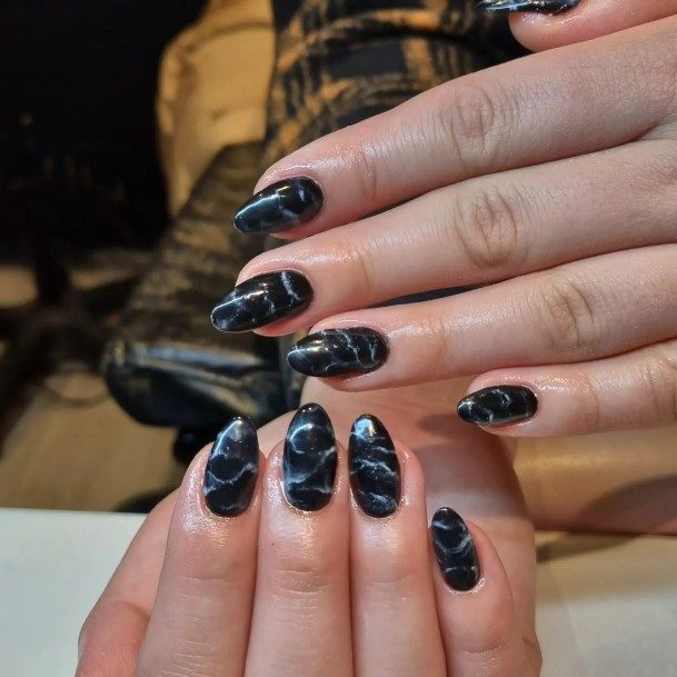 Ornate Nails For Females Black And White Marble