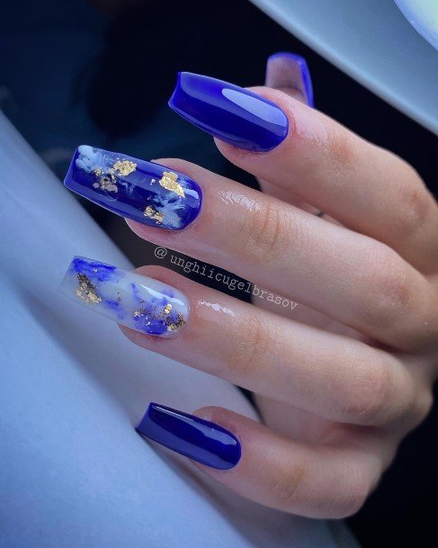 Ornate Nails For Females Blue And Gold