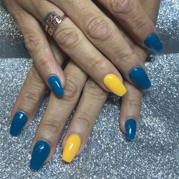 Ornate Nails For Females Blue And Yellow