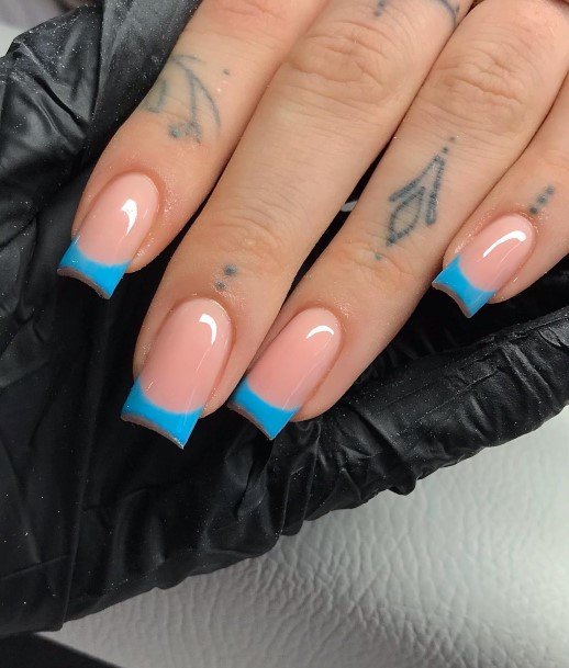 Ornate Nails For Females Blue French Tip