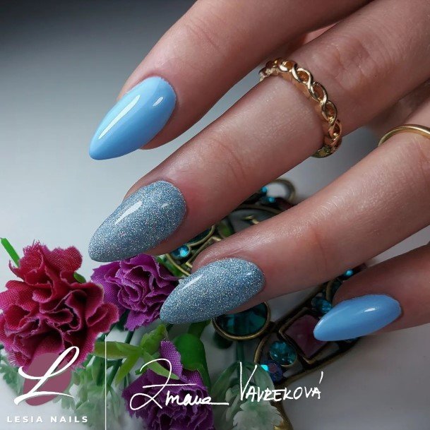 Ornate Nails For Females Blue Glitter