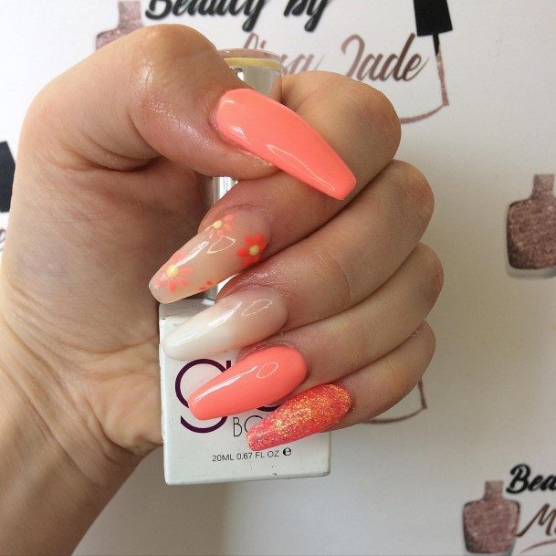 Ornate Nails For Females Bright Coral