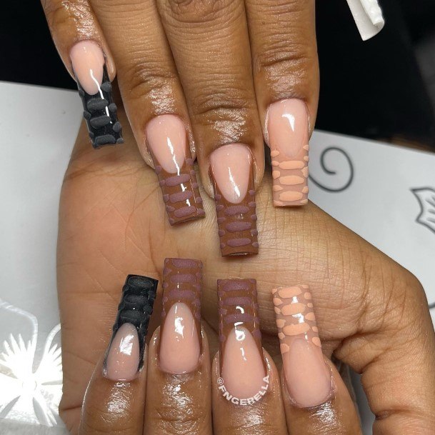 Ornate Nails For Females Brown French Tip