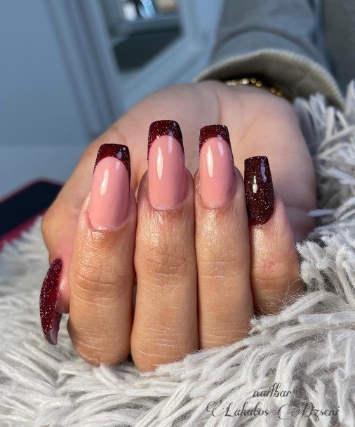 Ornate Nails For Females Dark Red