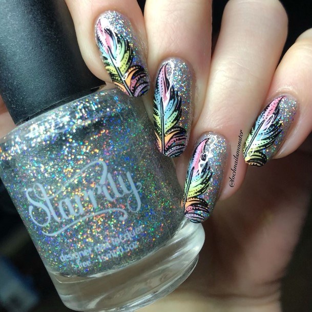 Ornate Nails For Females Feather