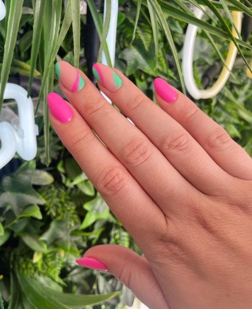 Ornate Nails For Females Green And Pink