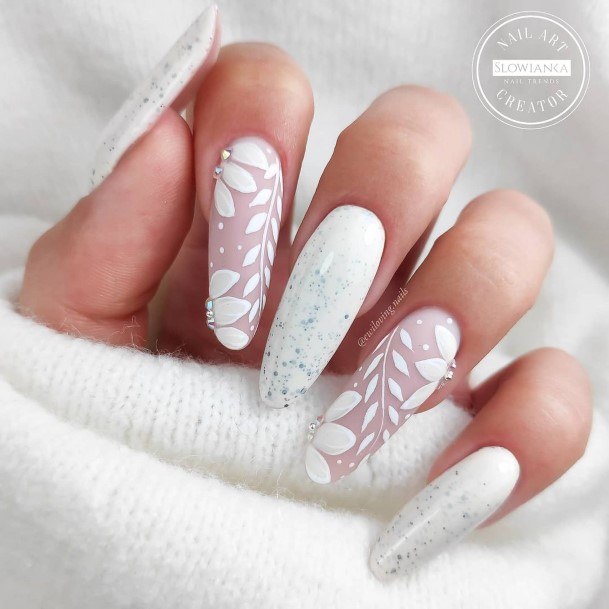 Ornate Nails For Females Grey And White