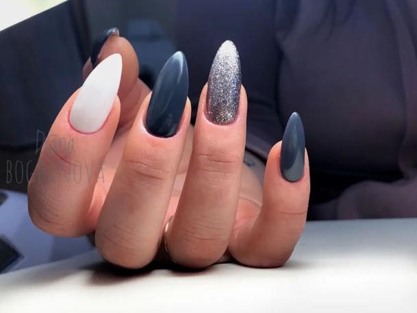 Ornate Nails For Females Grey With Glitter