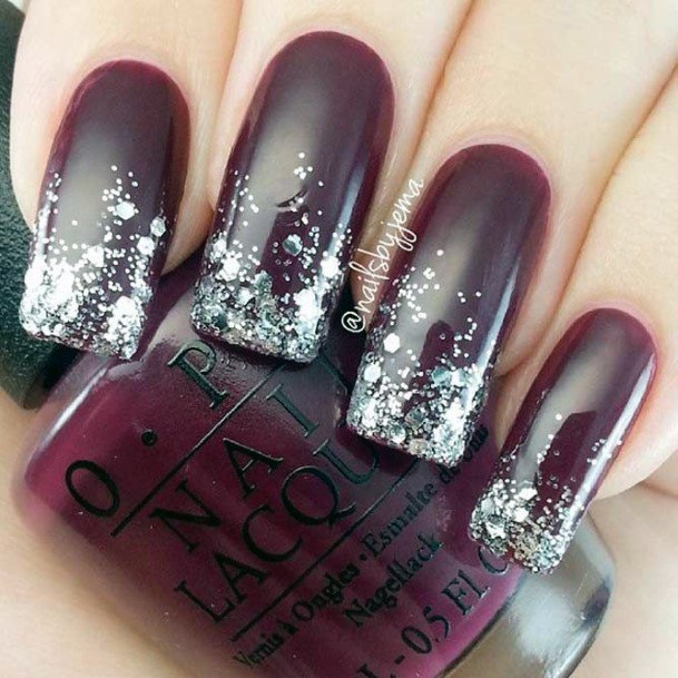 Ornate Nails For Females Maroon And Silver