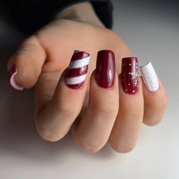 Ornate Nails For Females Maroon White