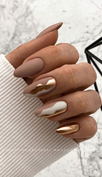 Ornate Nails For Females Metallic Gold