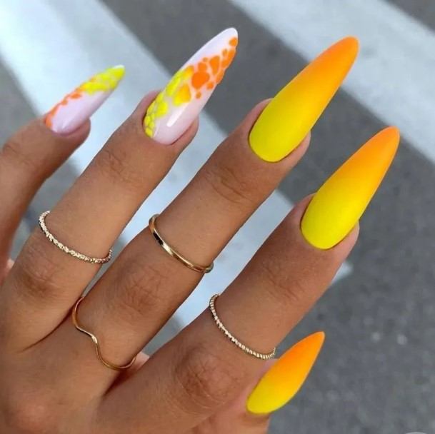 Ornate Nails For Females Orange And White