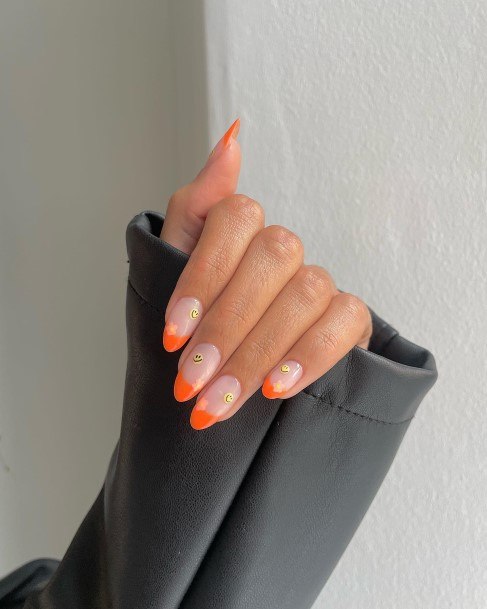 Ornate Nails For Females Orange French Tip