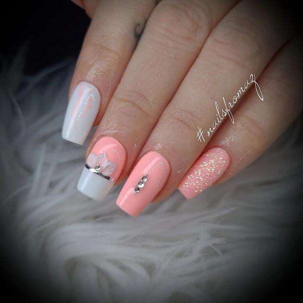 Ornate Nails For Females Peach And Pink