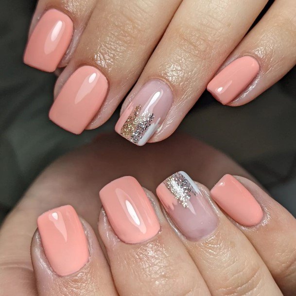 Ornate Nails For Females Peach With Glitter