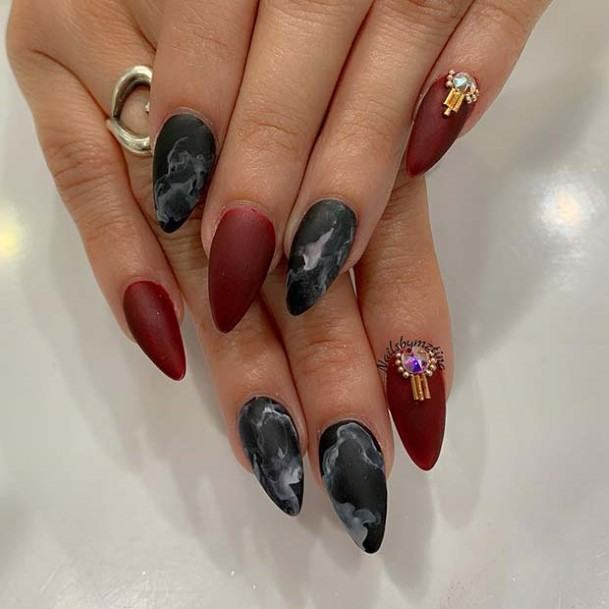 Ornate Nails For Females Red And Black Matte