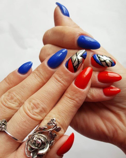 Ornate Nails For Females Red And Blue