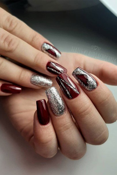 Ornate Nails For Females Red And Silver
