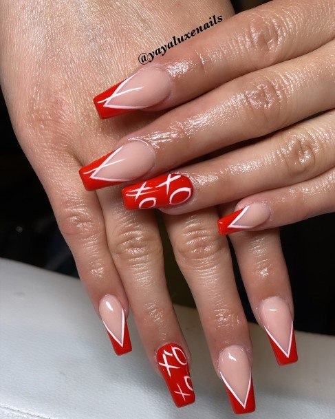 Ornate Nails For Females Red And White
