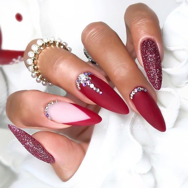 Ornate Nails For Females Red Glitter