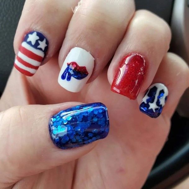 Ornate Nails For Females Red White And Blue