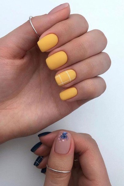 Ornate Nails For Females Short Yellow