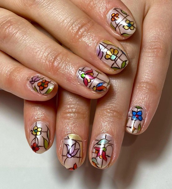 Ornate Nails For Females Stained Glass