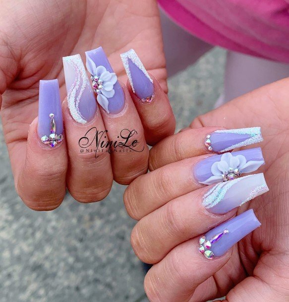 Ornate Nails For Females White And Purple