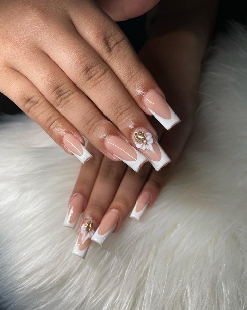 Ornate Nails For Females White French