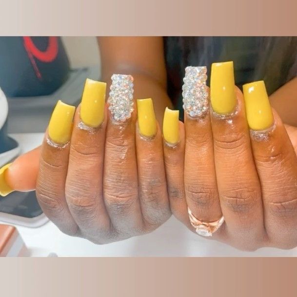 Ornate Nails For Females Yellow Square