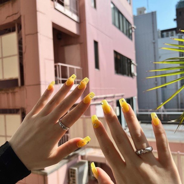 Ornate Nails For Females Yellow With Diamonds