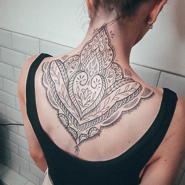 Ornate Tattoos For Females Back Of Neck