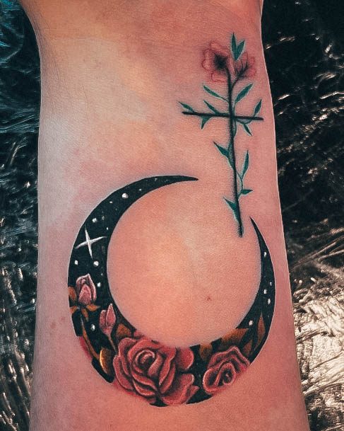 Ornate Tattoos For Females Cresent Moon