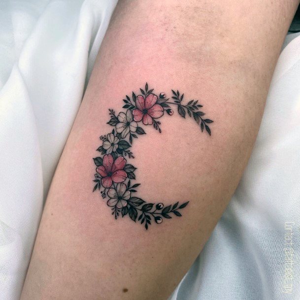 Ornate Tattoos For Females Flower Moon