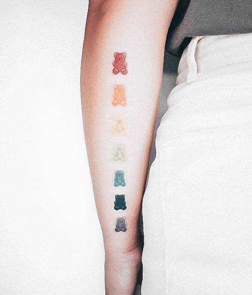 Ornate Tattoos For Females Gummy Bear Outer Forearm Multicolor